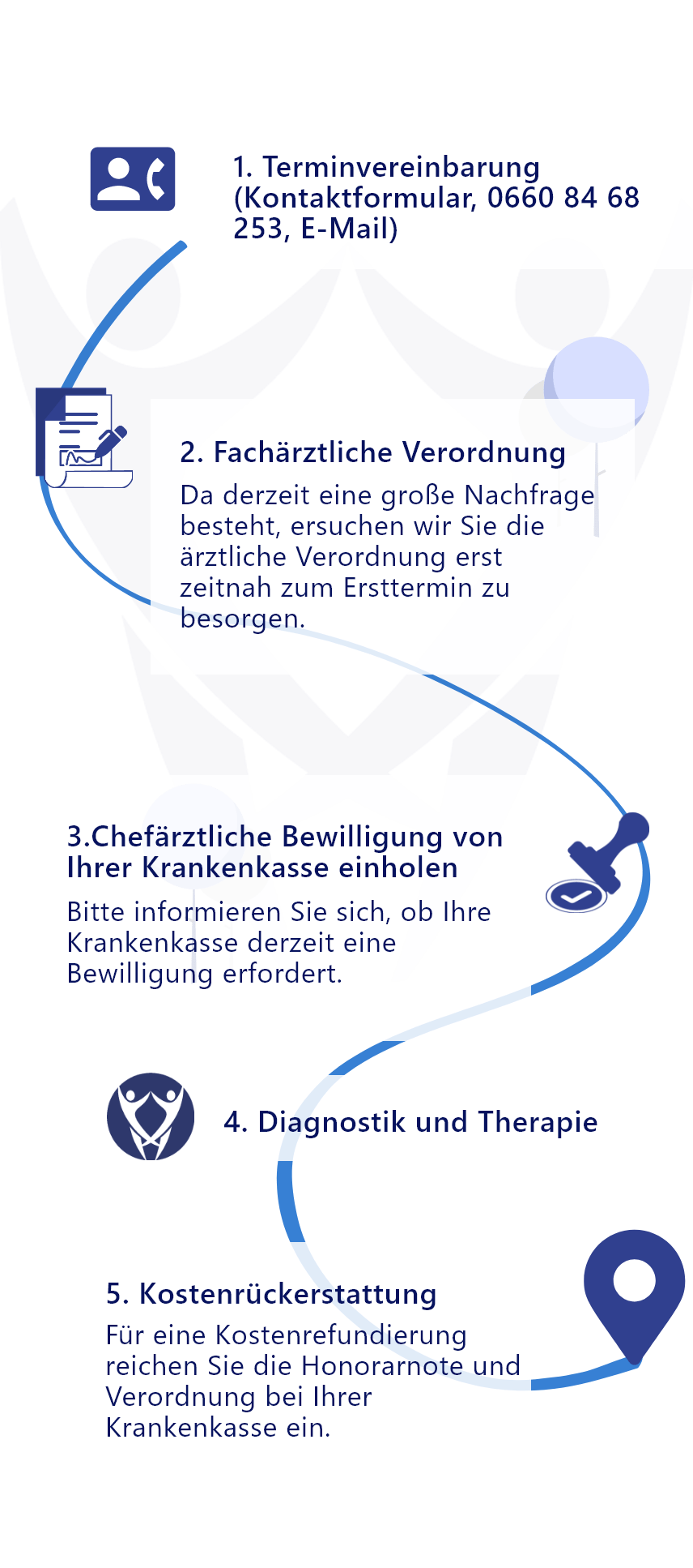 infographic about the path to therapy of Therapinum, the content can be read below.